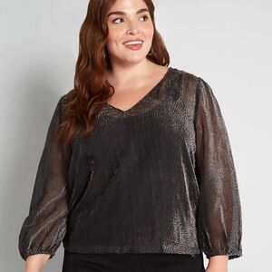 Modcloth Velvet Dot New Sheer's Eve Top Grey Black M